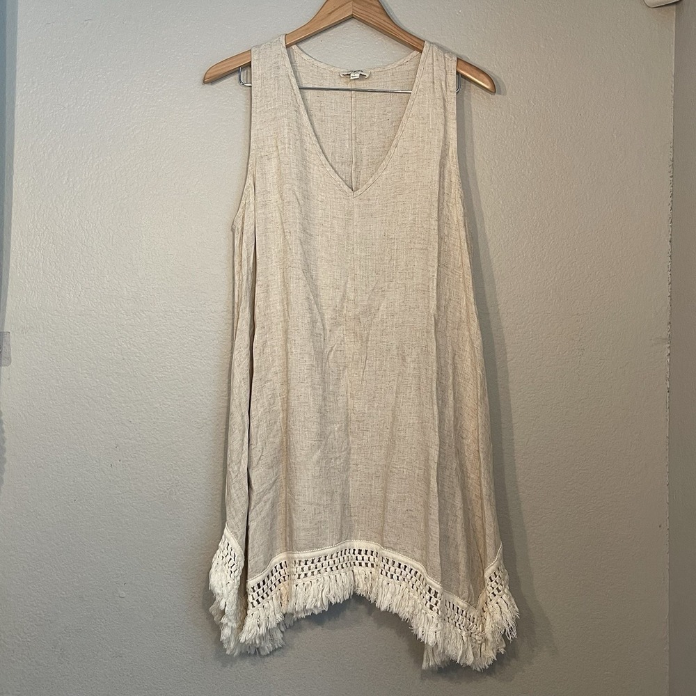 Umgee Large Boho Linen Cotton Shift Dress Crochet Lace Hem Festival Western EUC - Picture 2 of 8
